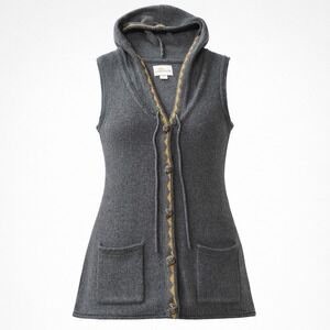 Bob Timberlake Womens XL Gray Wool Blend Hooded Sweater Vest Long Button